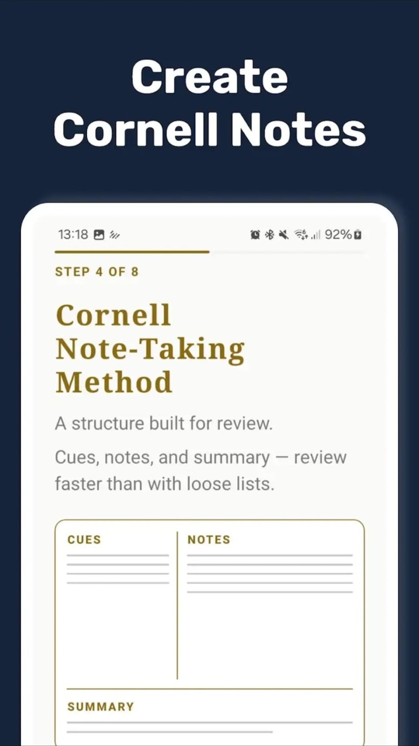 Cornell note-taking method in Cornelia
